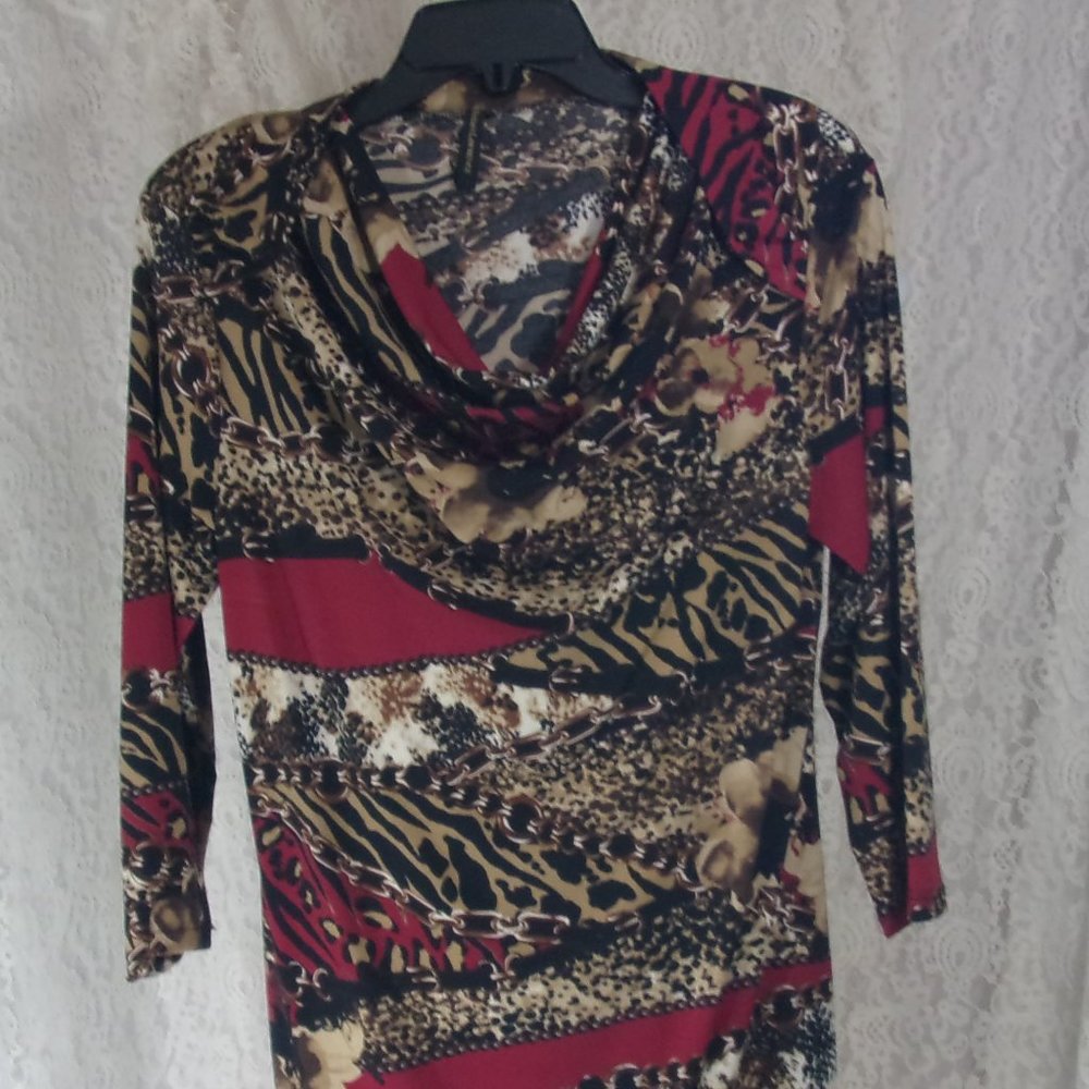 Susan Lawrence  Drape Front Blouse Top Jungle Print Leopard Size M - Picture 2 of 5